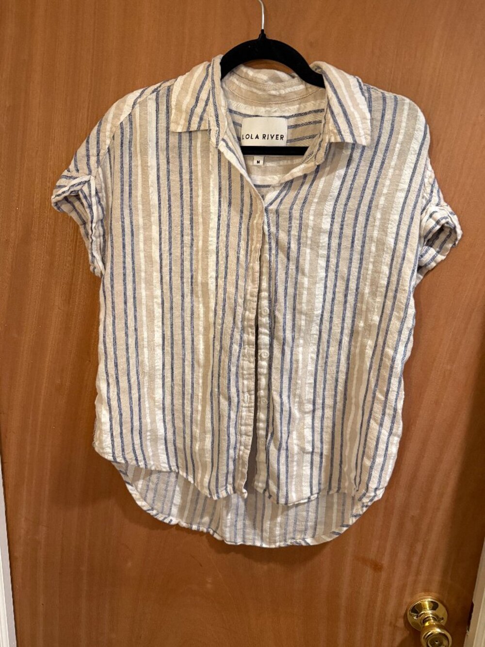 Blue & Cream Striped Button Down Top